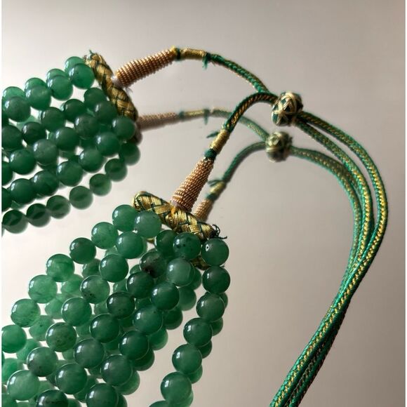 Vintage NATURAL 5 LINE RICH GREEN AQUAMARINE ROUND BEADS NECKLACE - Picture 4 of 6
